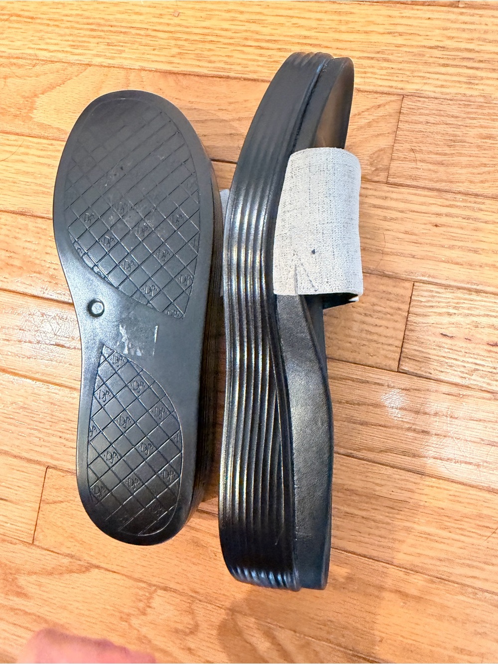 Donald J. Pliner Black Slide Sandals with Beige Linen Strap - Picture 4 of 4